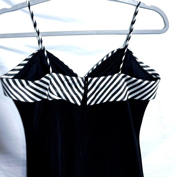 Vintage Betsy & Adam Y2K 90s Stripe Trim Tuxedo Midi Dress Sz 11 12 Bling Black - Picture 3 of 7